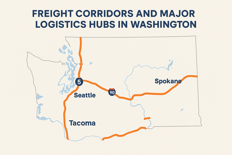 Freight Corridors and Major Logistics Hubs (Seattle, Tacoma, Spokane)