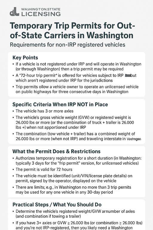 Washington Temporary Trip Permit
