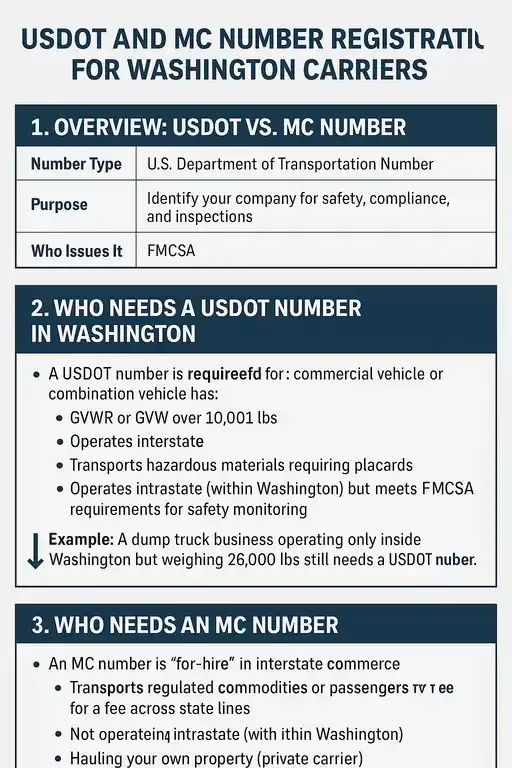USDOT and MC number registration for Washington carriers