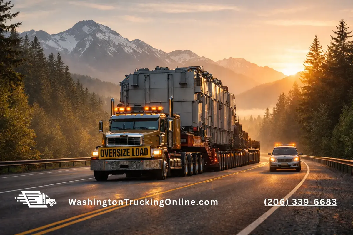 Oversize load truck on a Washington highway.