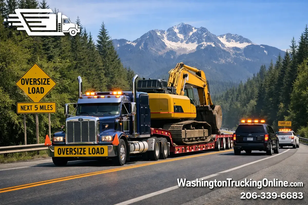 Heavy haul truck with excavator ad