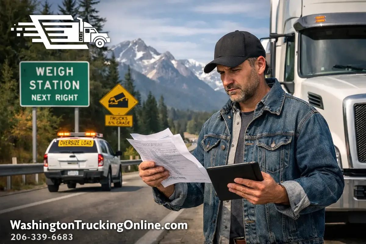 Truck driver reviewing permit docs