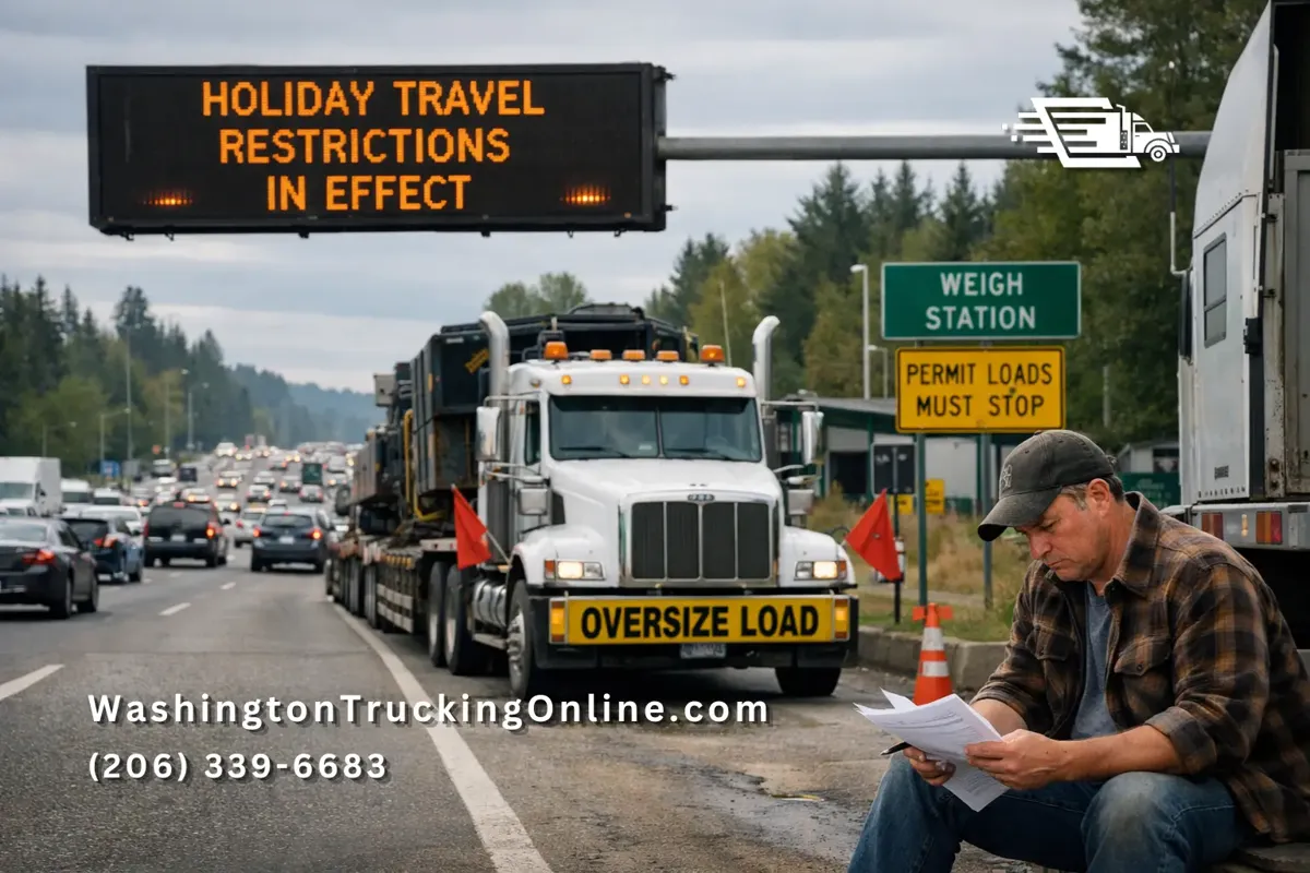 Truck at checkpoint with WSDOT permits