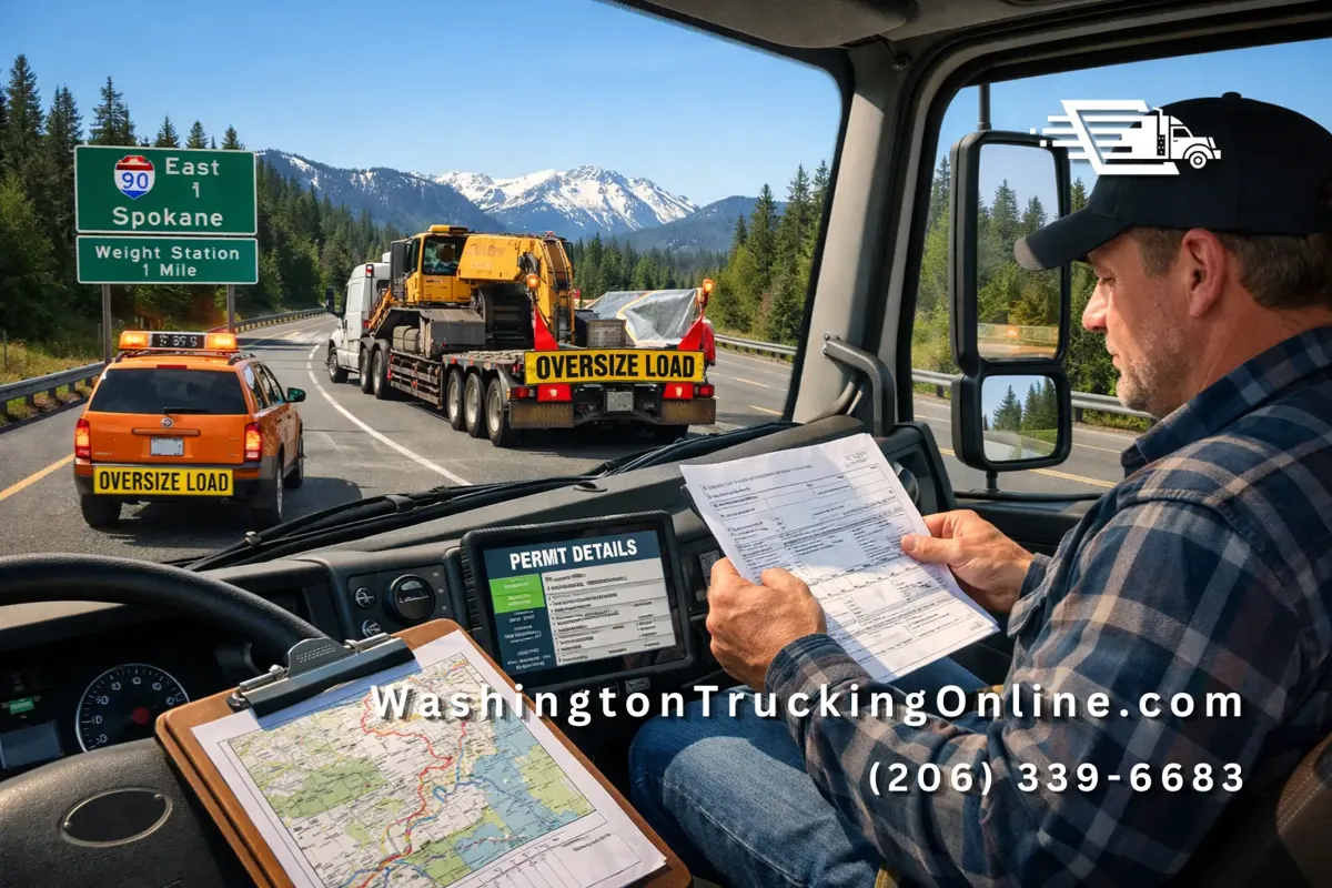 Oversize load truck with WSDOT permit