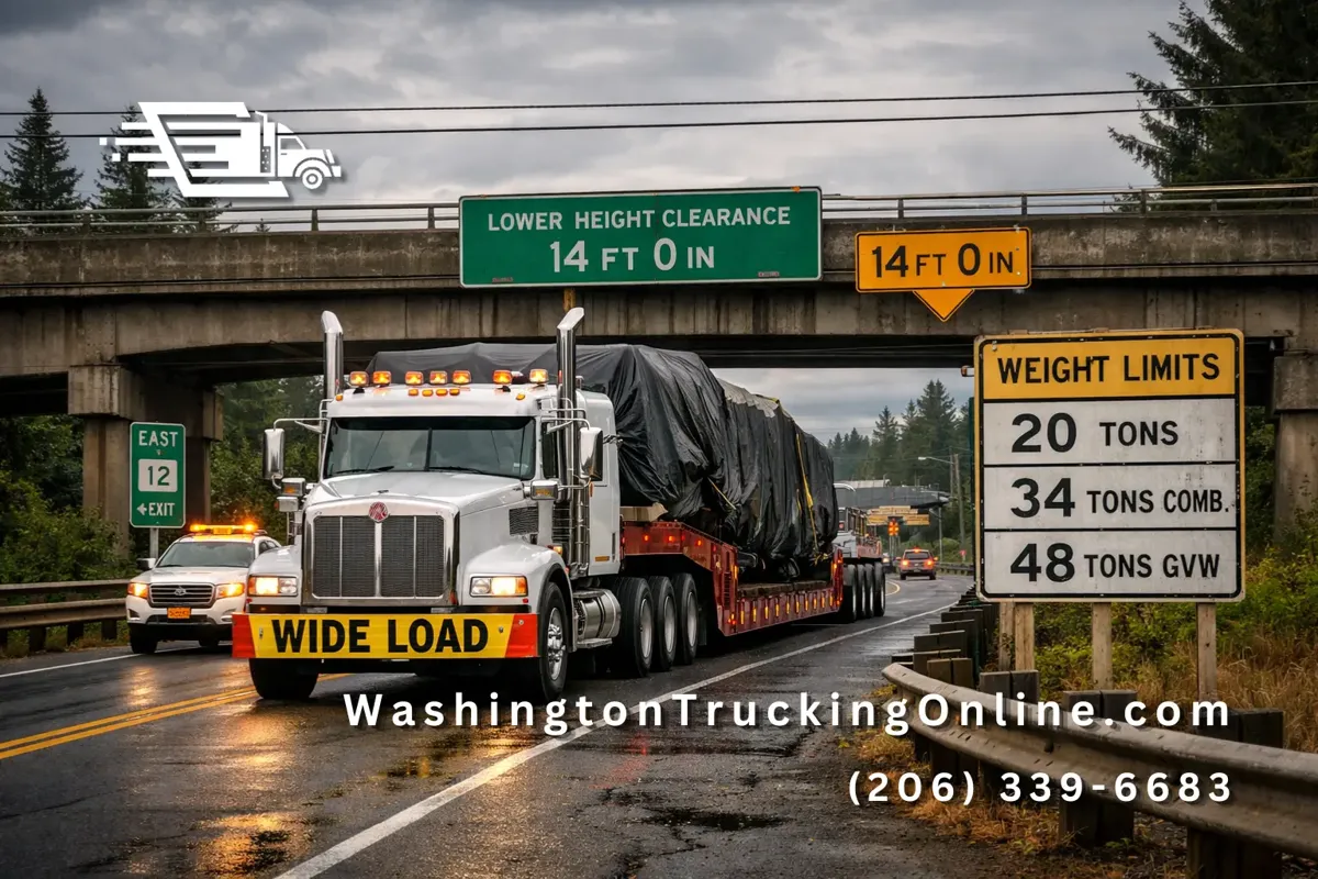 Heavy haul truck under bridge weight limit sign