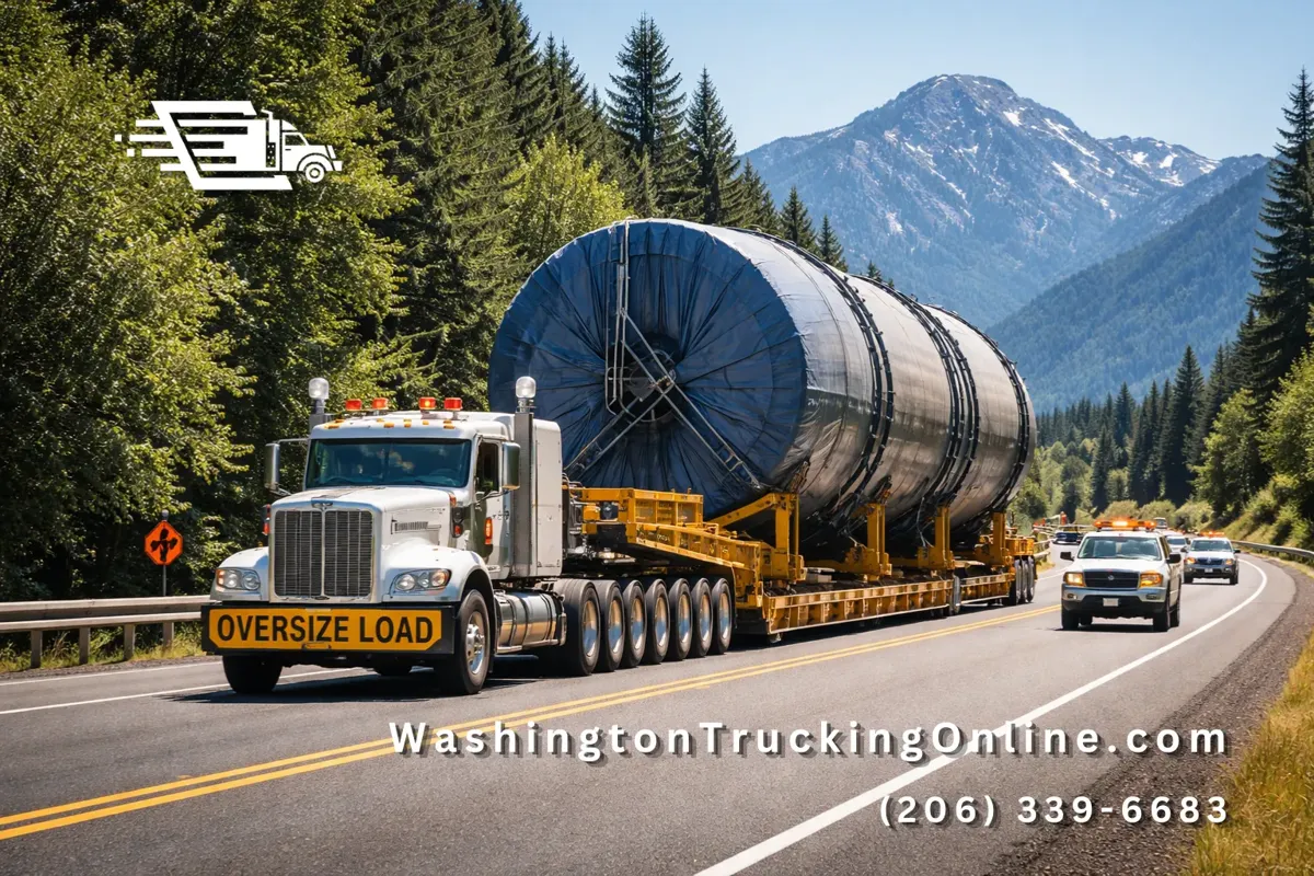 WSDOT superload truck with escort cars