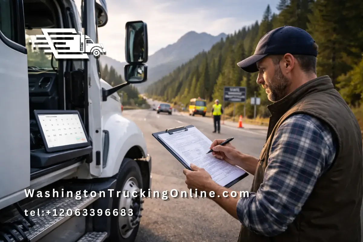 truck driver checking permit clipboard