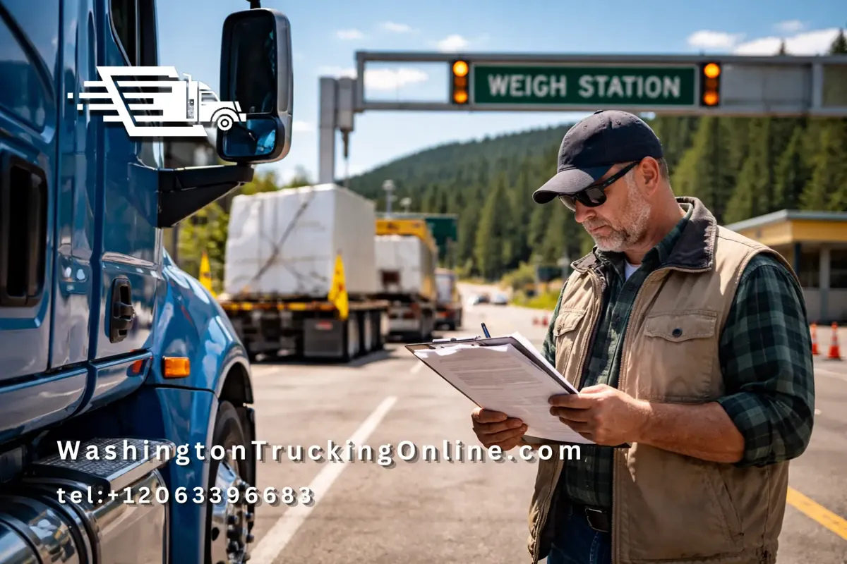 truck driver checking permit at station