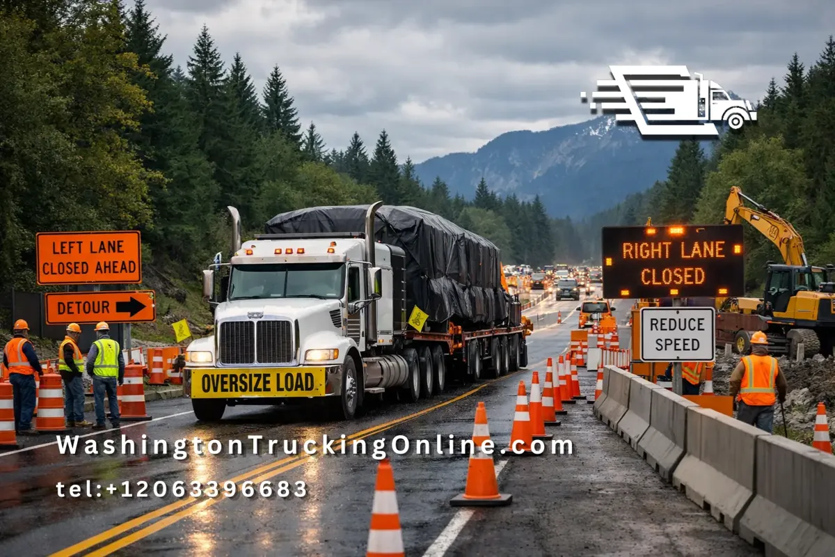WSDOT construction zone truck hauling load