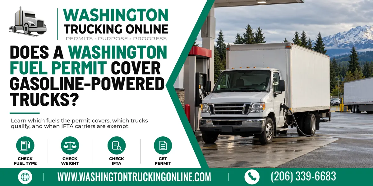 Gasoline-powered truck at a Washington fuel pump next to a diesel truck with a Washington Fuel Permit